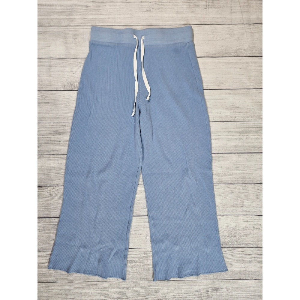 Perfect White Tee Maggie Pants Womens S Blue Cotton Waffle Knit‎ Wide Leg Lounge